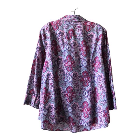 Talbots Women's Blouse Plus 18W Floral Paisley Boho Pink Wrinkle Resist Stretch - Picture 2 of 10